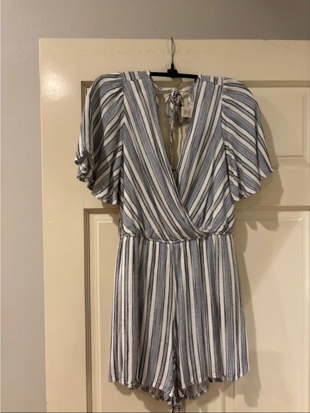 Altar'd State Blue, White & Gray Striped Wrap Romper